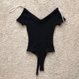 Sandpiper Black Ribbed Off-the-Shoulder Bodysuit